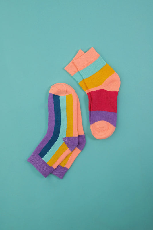 Pair of 2 Unisex Multicolored Quarter Socks