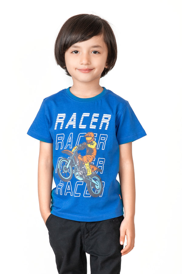 Blue Boys Racer Graphic Tee Shirt