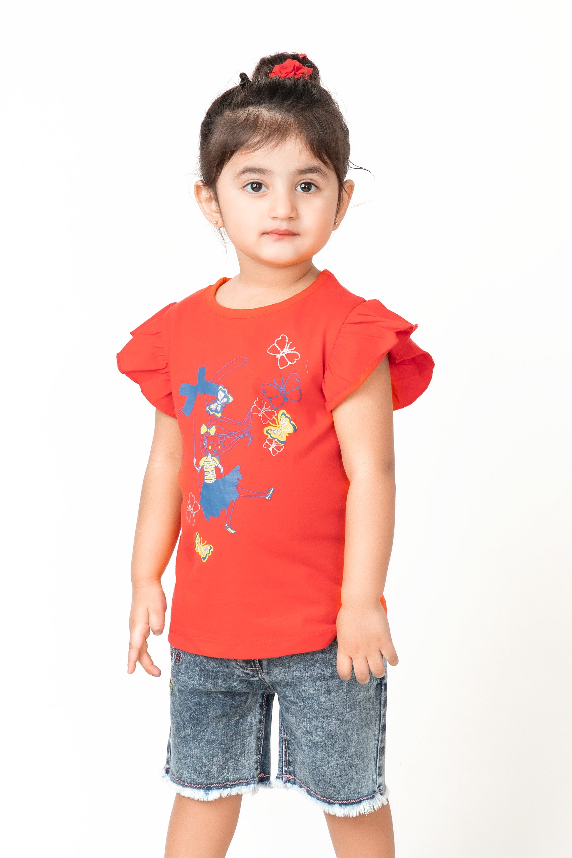 "Playful Girl" Red Graphic Tee for Girls