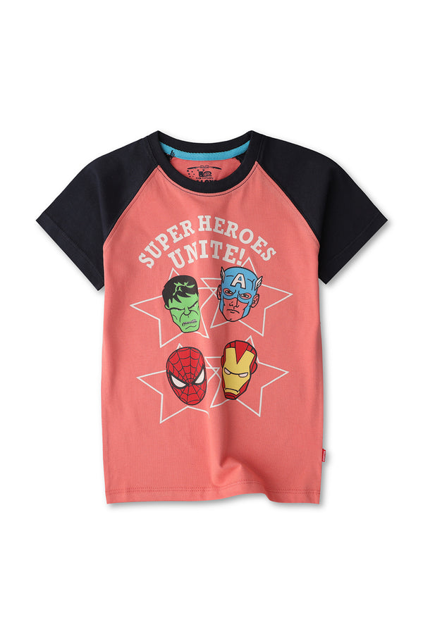 Boys Light Coral Super Heroes Tee