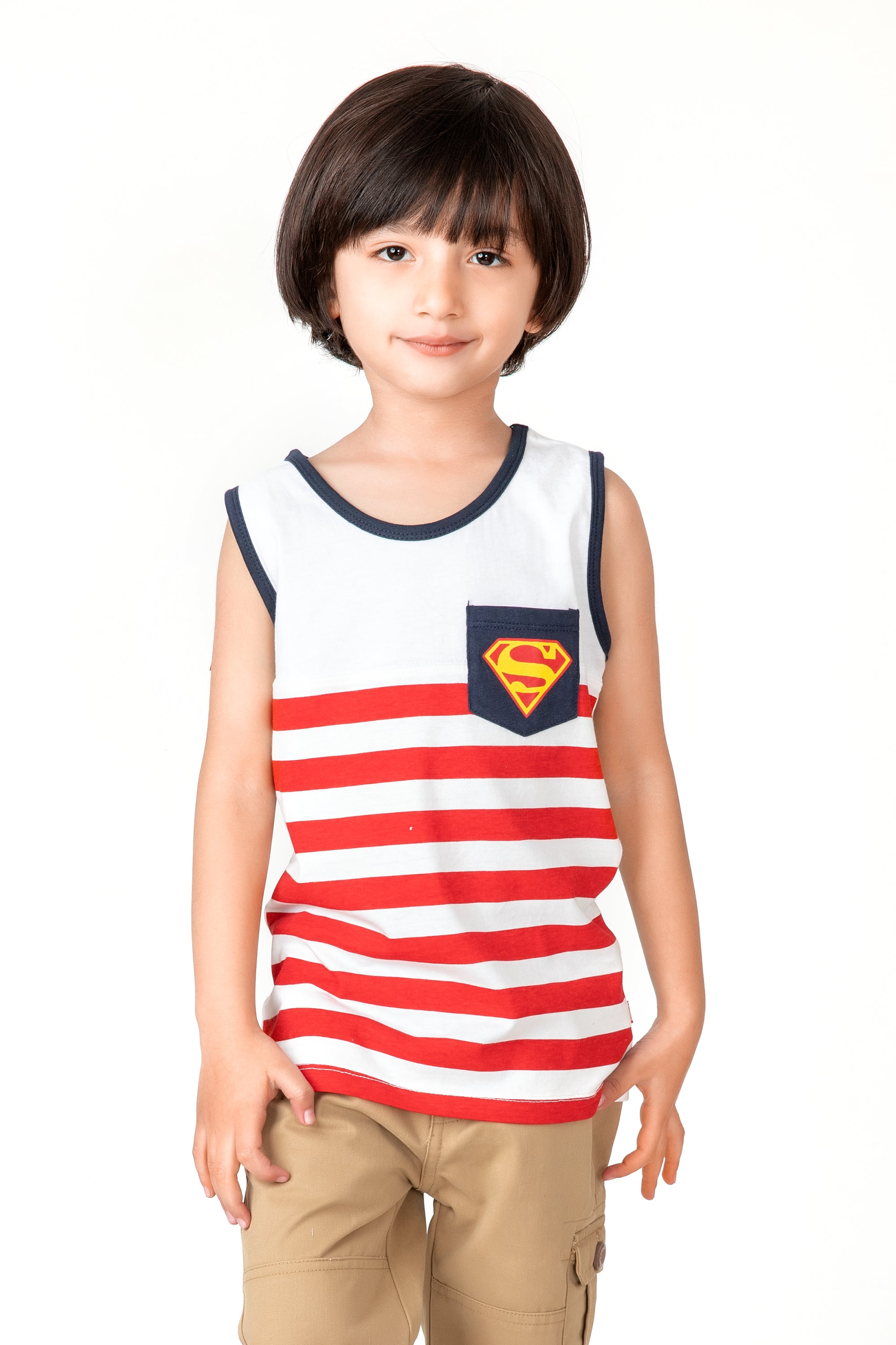 Red and White Boy's Striped Tank Top
