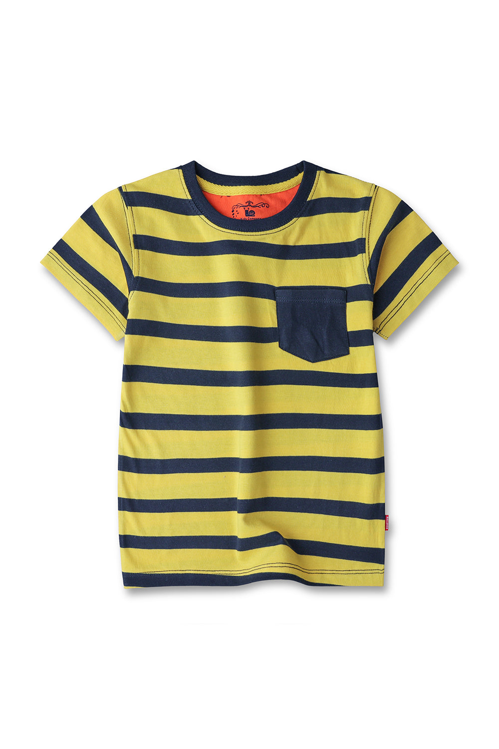 Boys Yellow and Black Striped Tshirt with Front Pocket