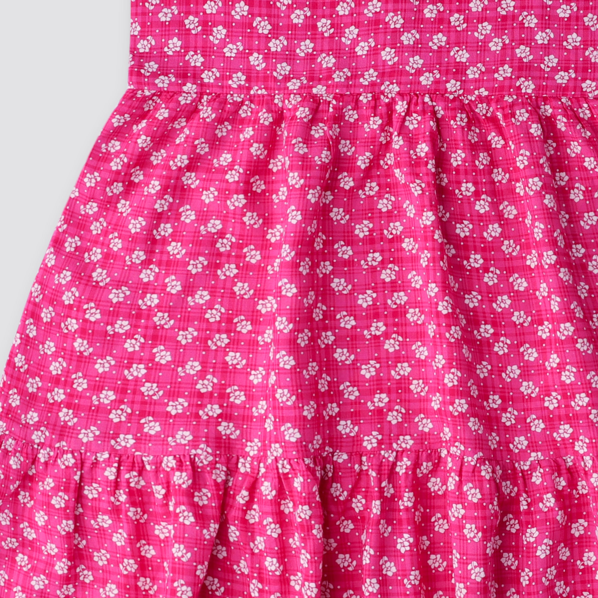 Hot Pink Floral Printed Summer Frock with Ruffles