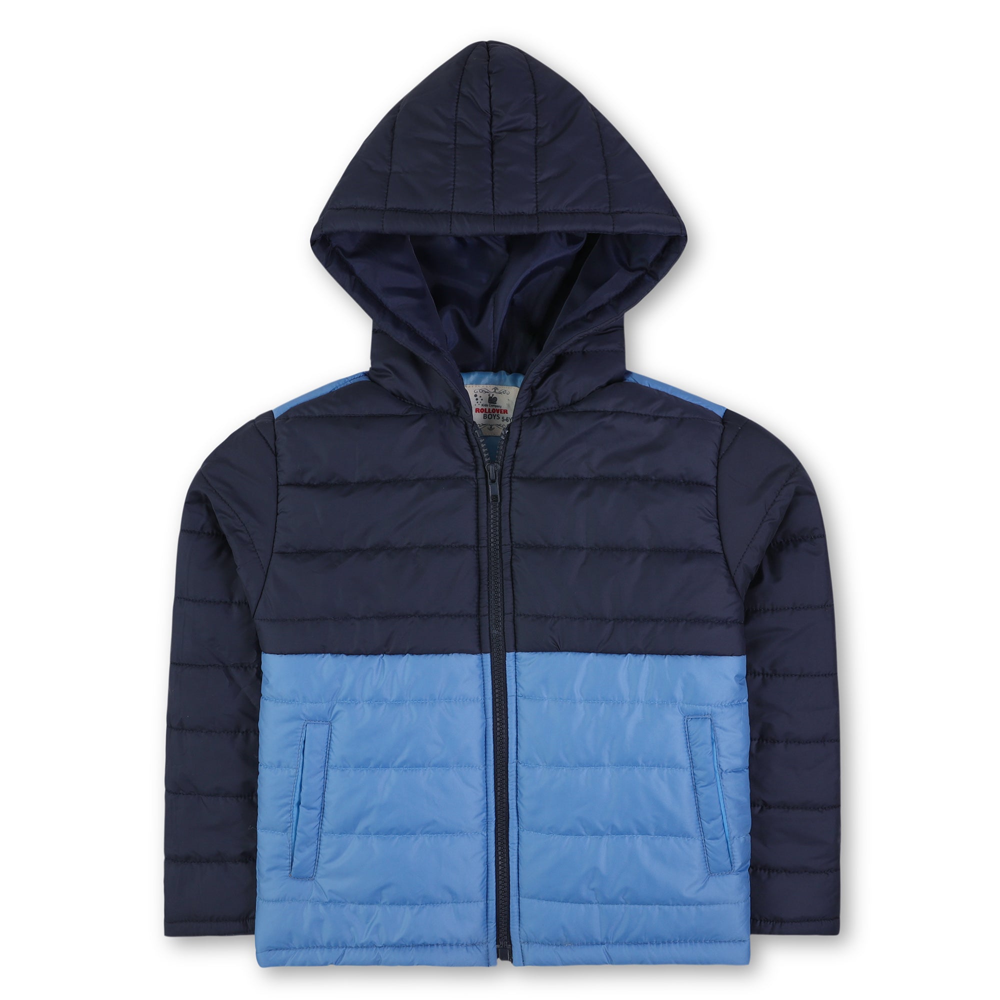 Two Tone Hooded Blue Boys Puffer Jacket