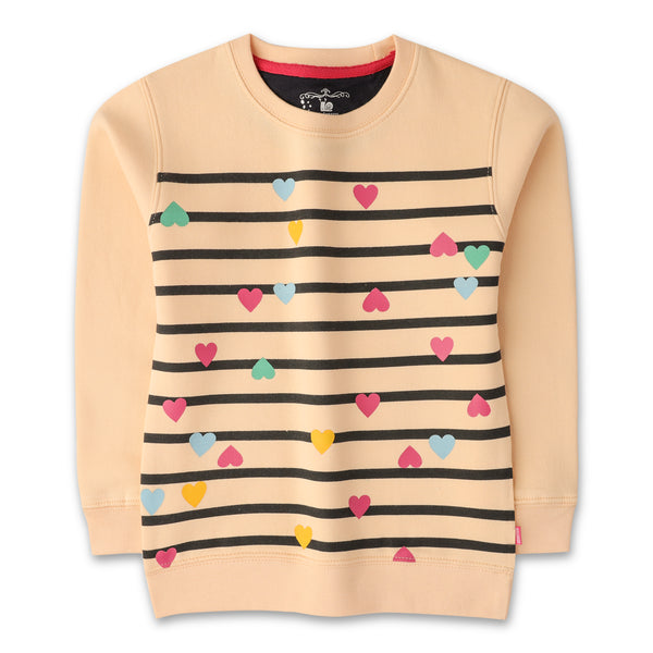 Peach Stripped Fleece Girls Sweatshirt