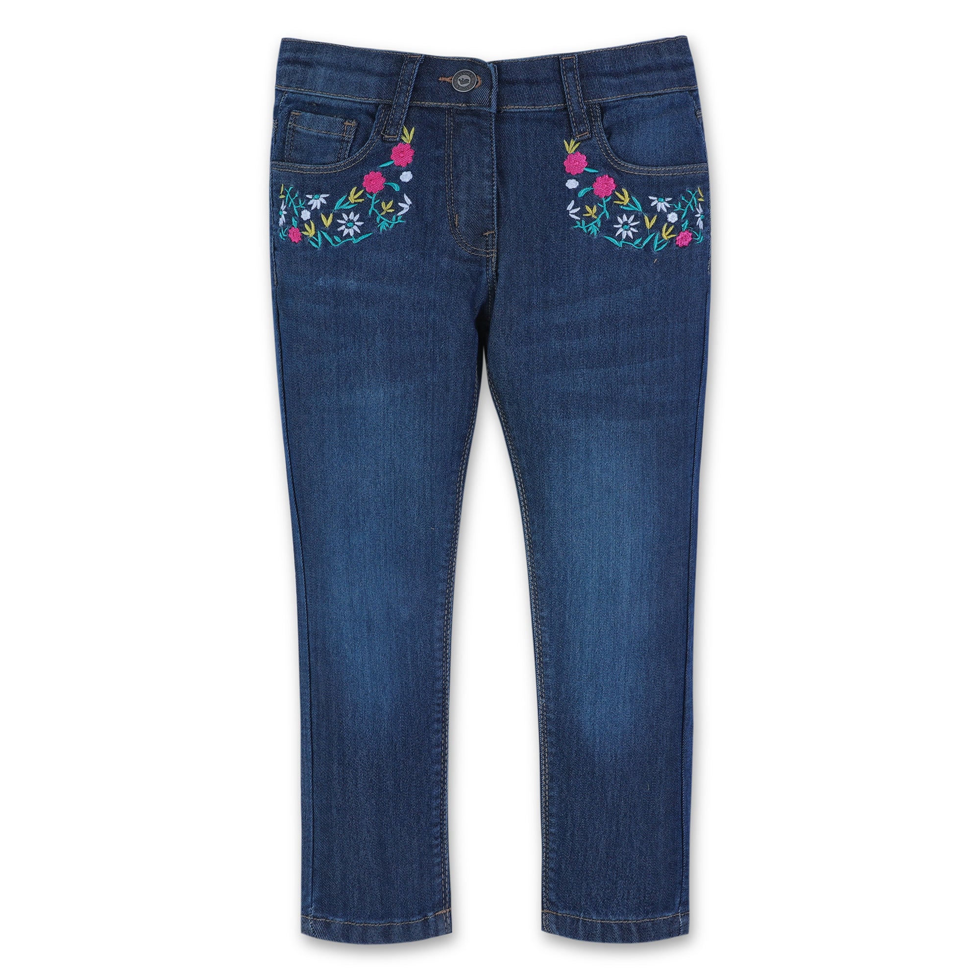 Girls Space Blue Embroidered Jeans