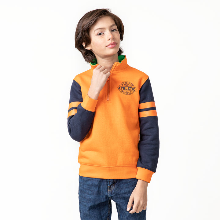 Mock Neck Athletic Orange Fleece Boys Zipper