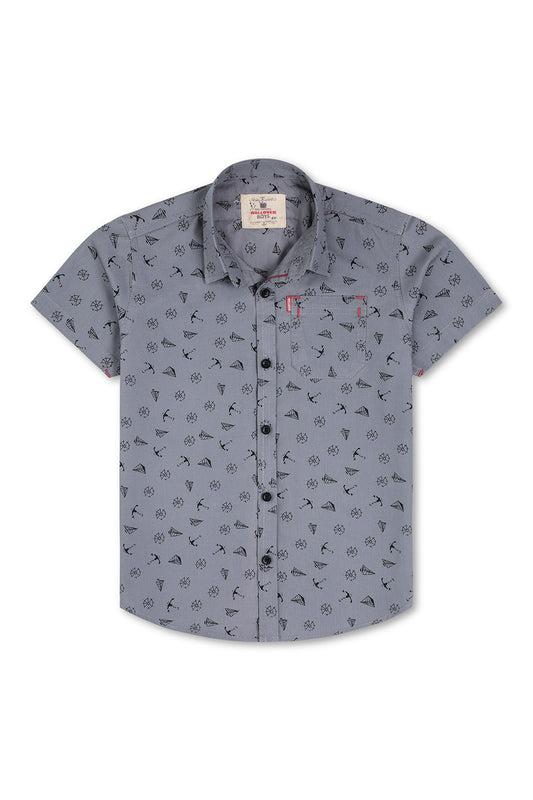 Boys Grey Anchor Printed Casual Shirt