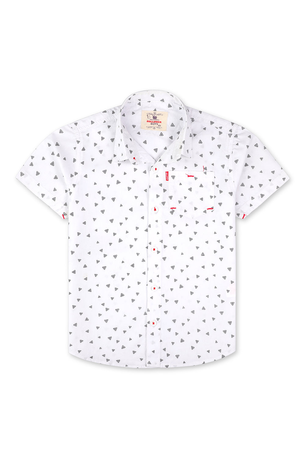Boys White Geometric Print Casual Shirt