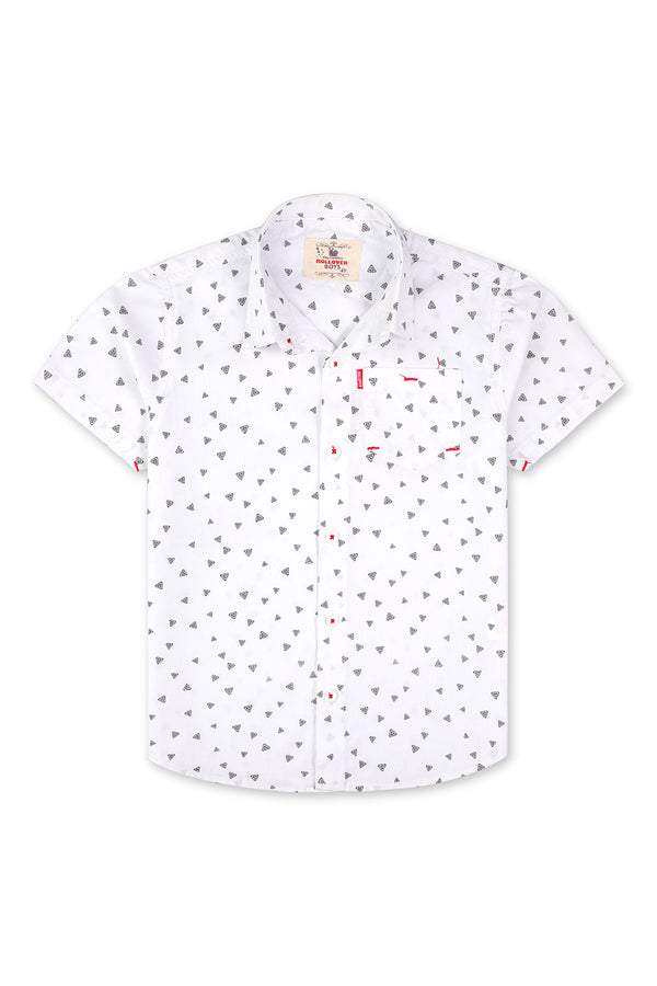 Boys White Geometric Print Casual Shirt