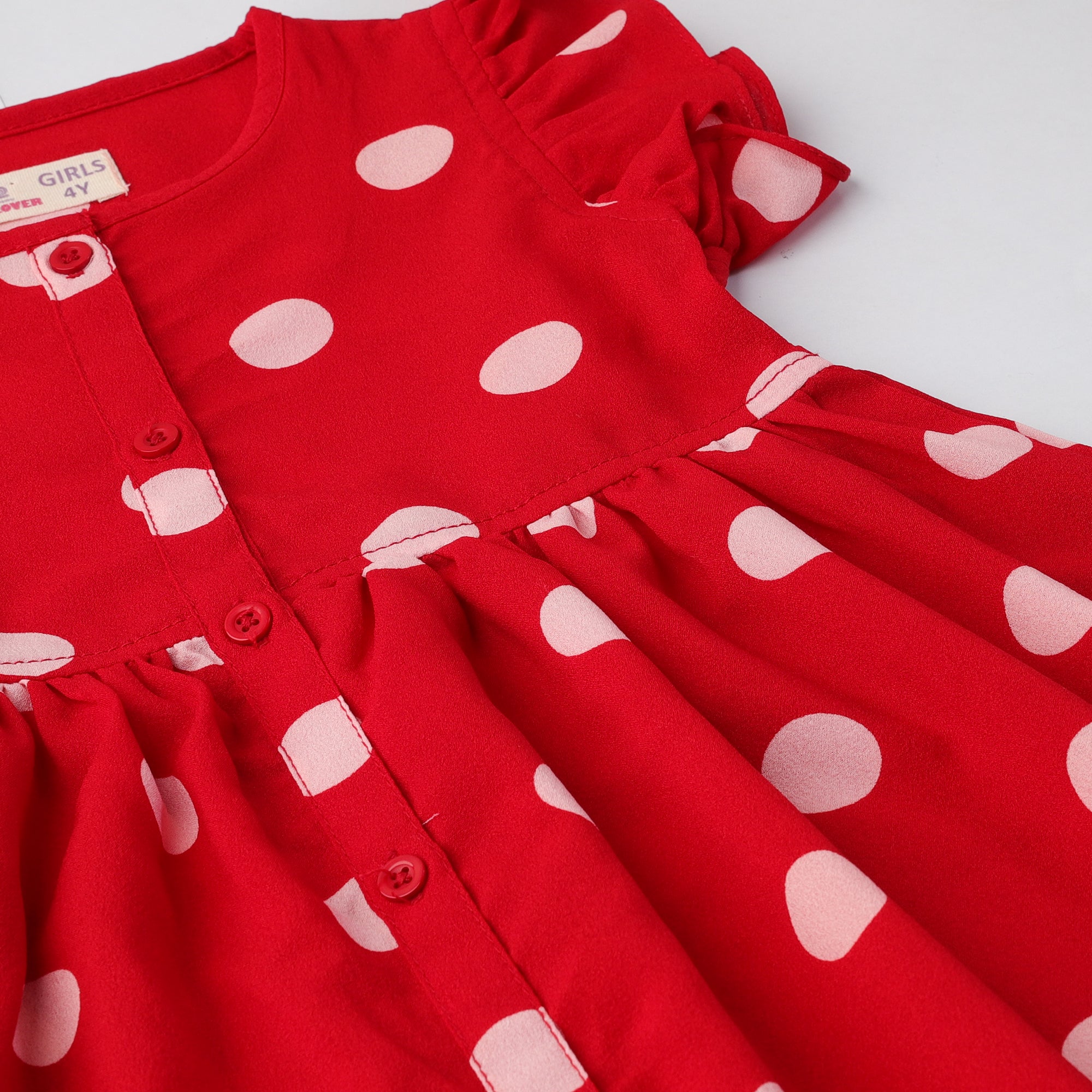 Girls Red Frock with White Polka Dots