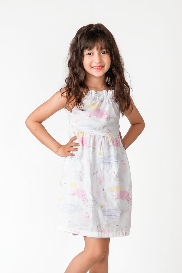 Clouds & Stars Printed Frock for Girls