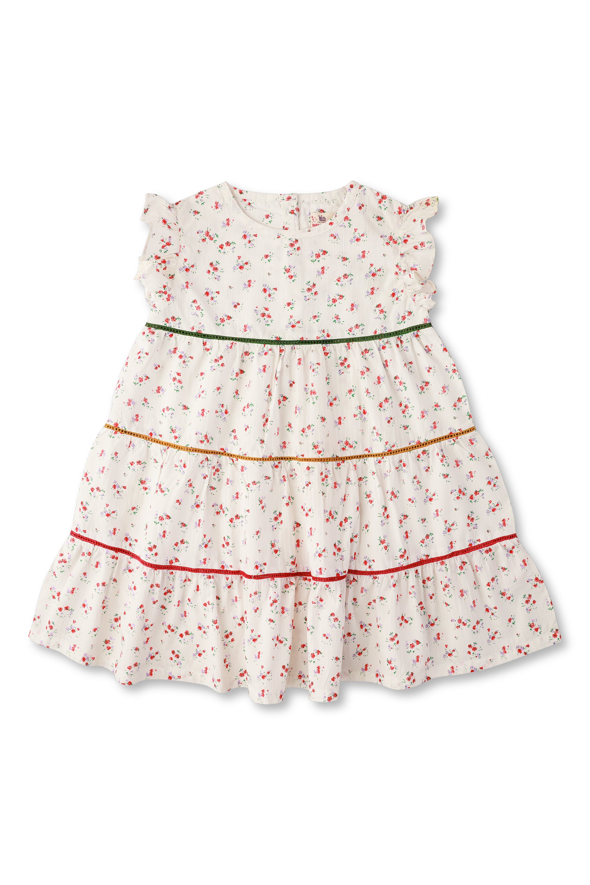 White Floral Dress with Multicoloured Laces