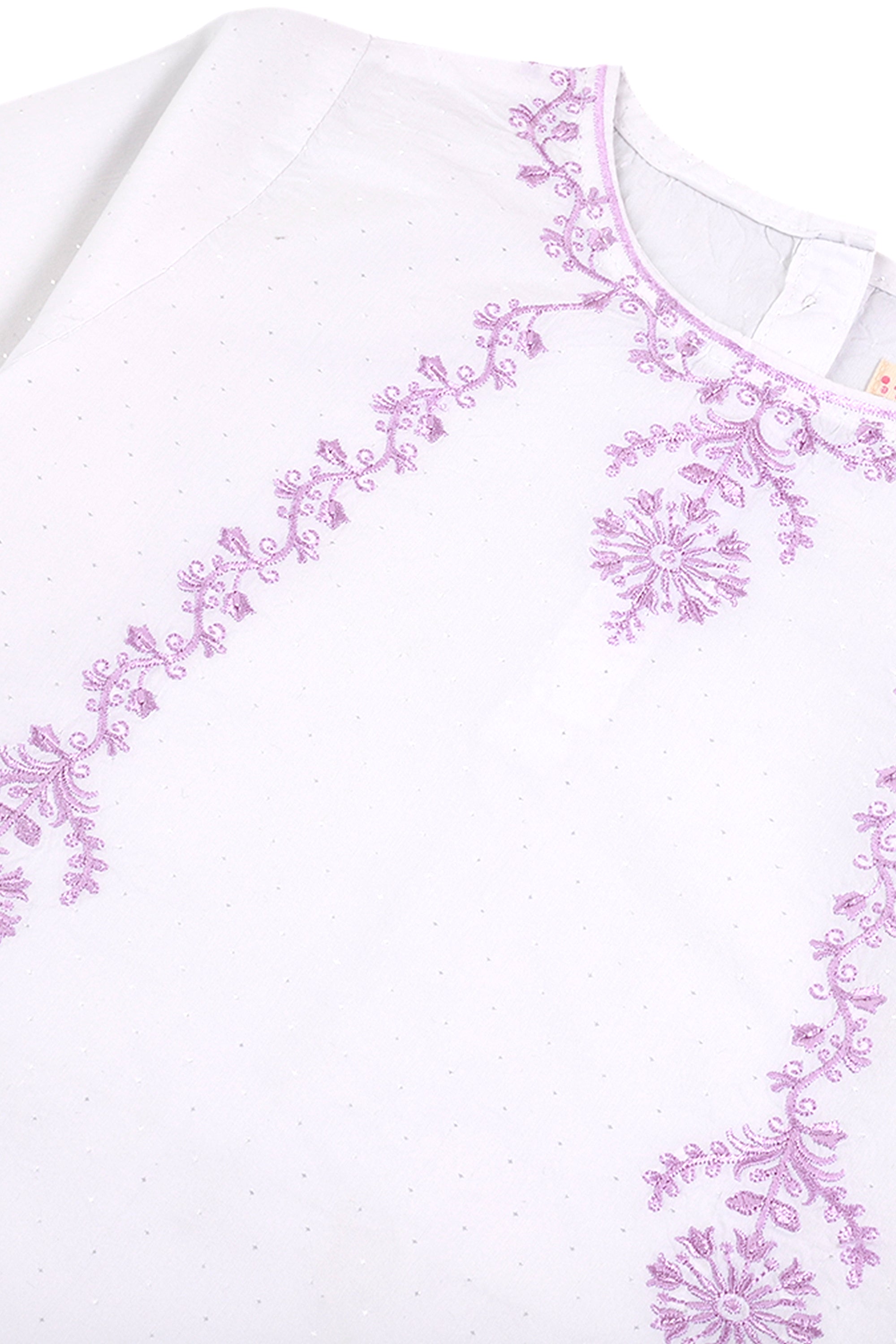 Light Lilac Embroidered White Kurti For Girls