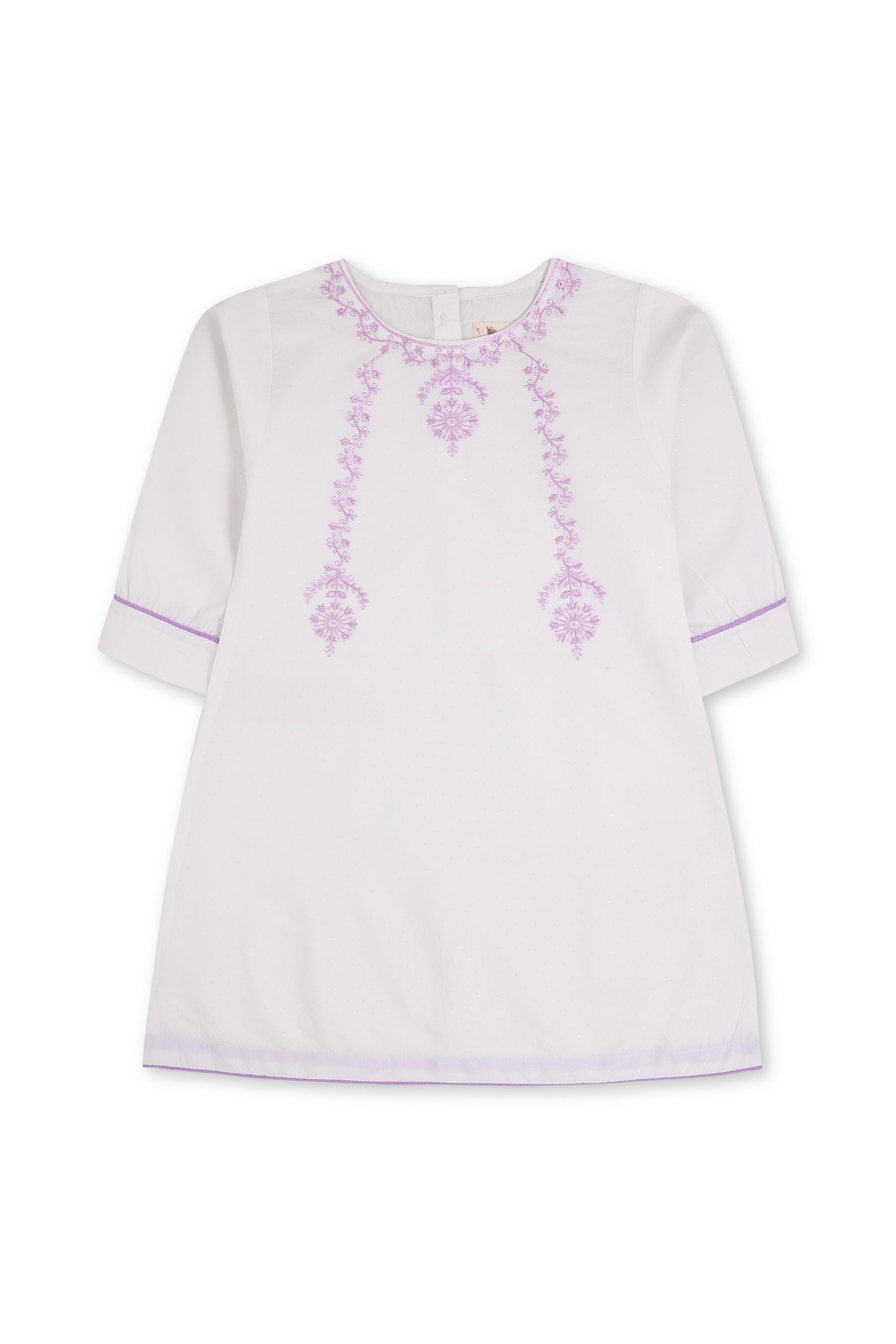 Light Lilac Embroidered White Kurti  For Girls