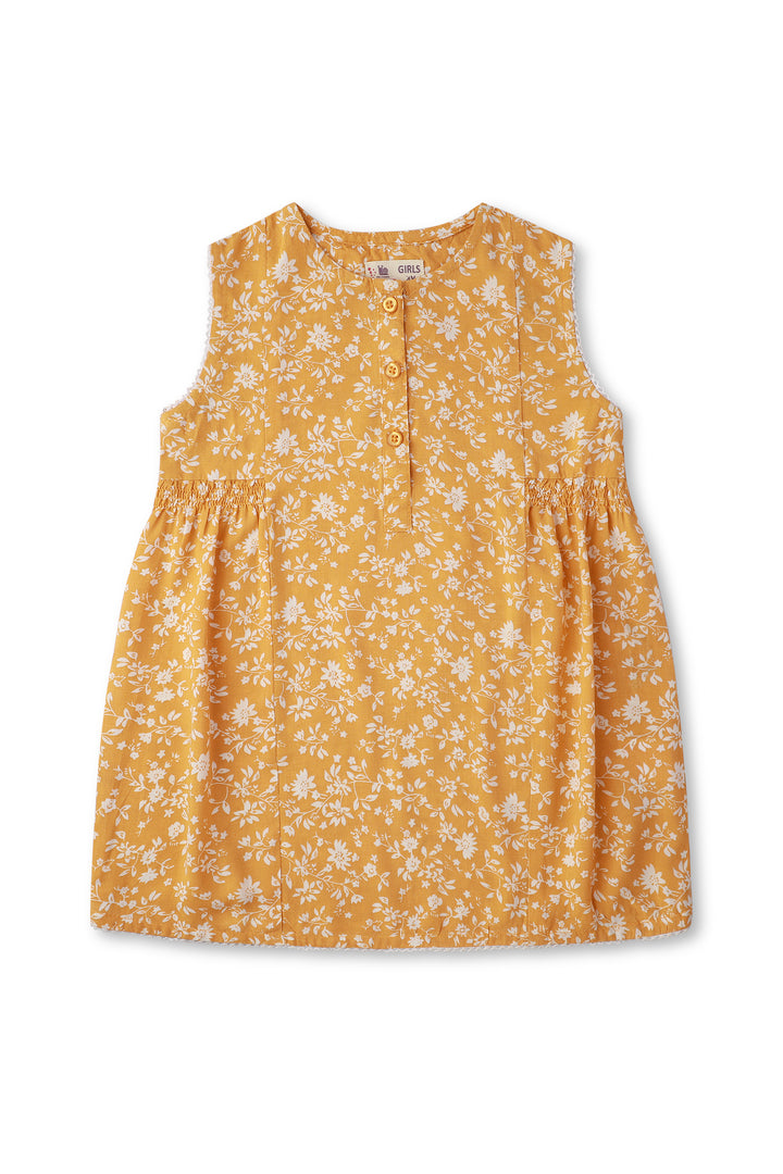 Yellow Floral Printed Smock Shirt