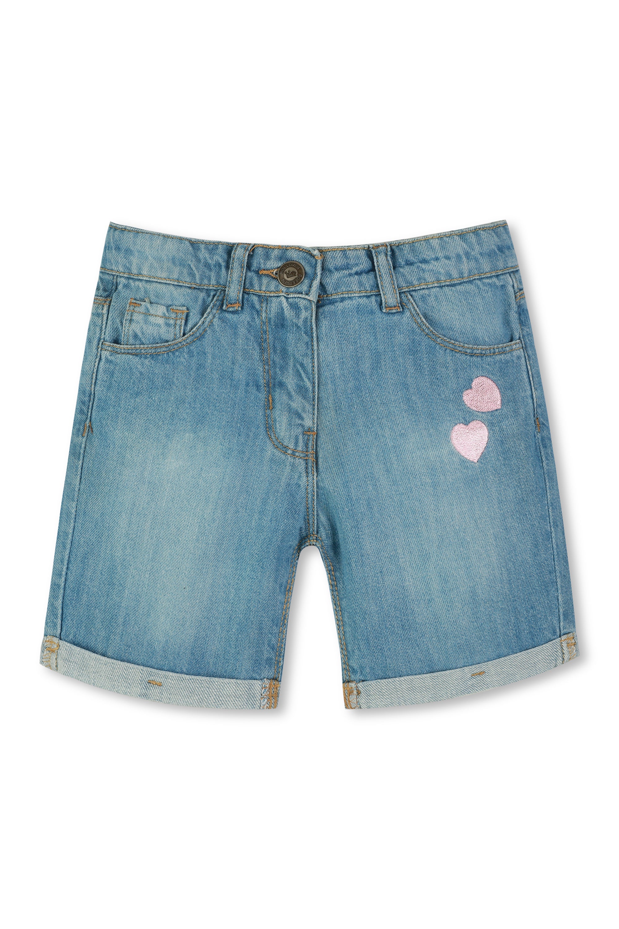 Sequin Hearts Embroidered Girl Jean Shorts