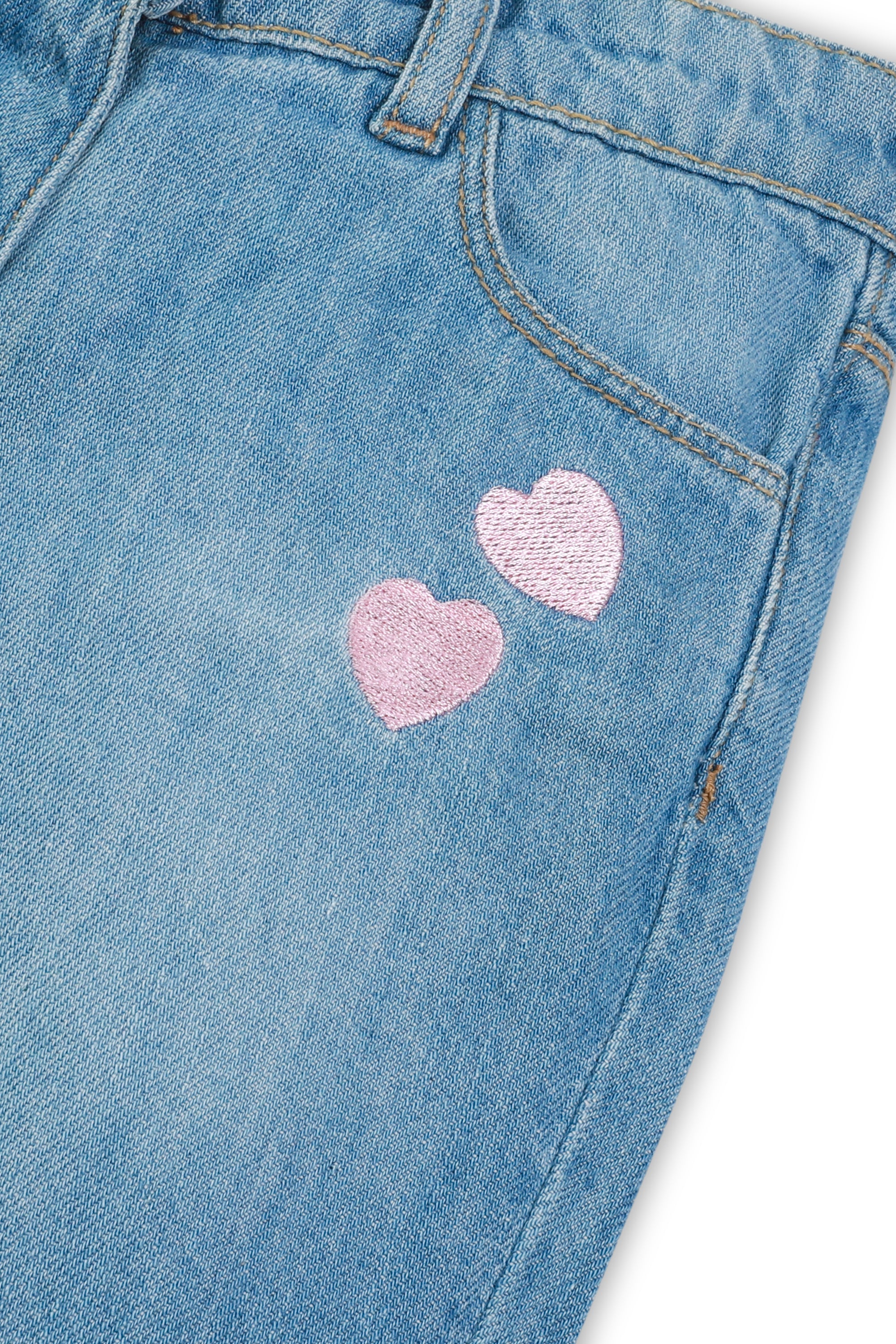 Sequin Hearts Embroidered Girl Jean Shorts
