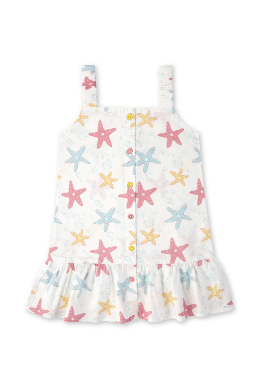 Girls All-printed Colourful Starfish Printed Dress