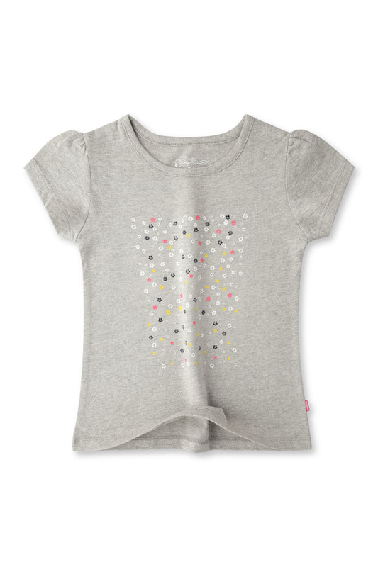 Girls Grey Tshirt With Screenprinted flowers