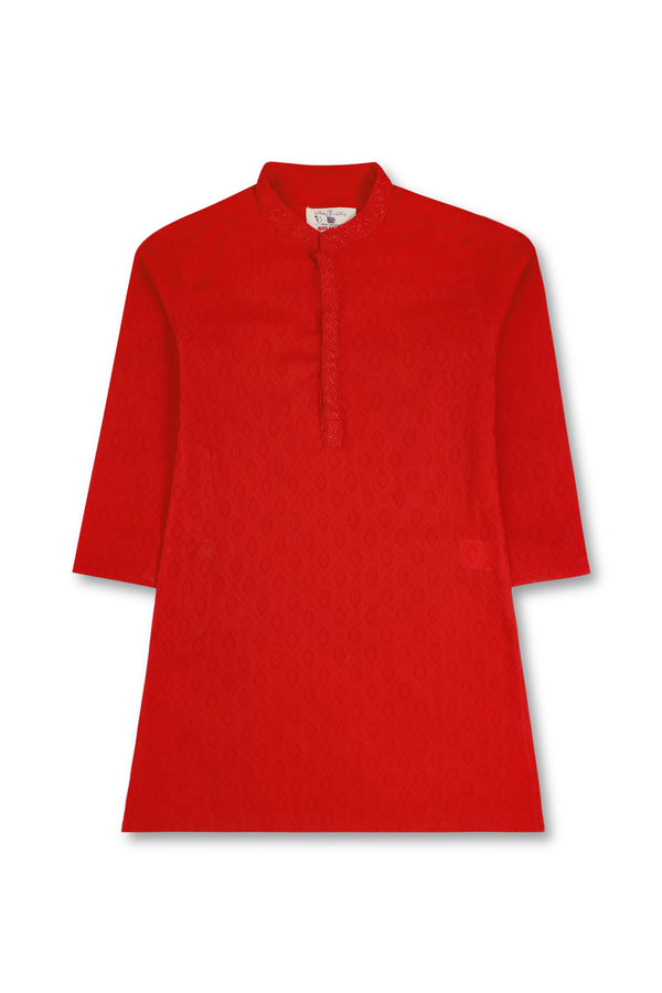 Boys Red Embroidered Kurta