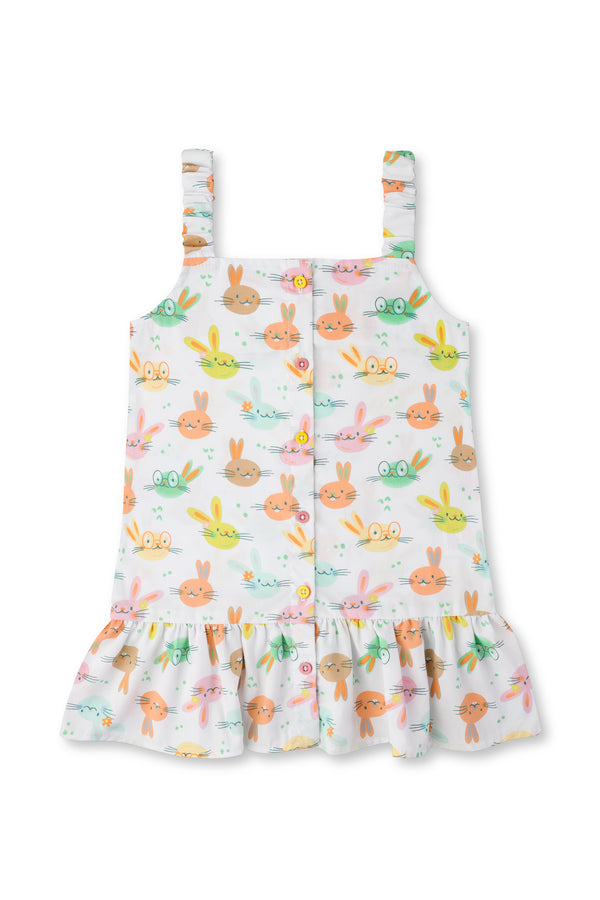 Girls All-printed Colourful Rabbit Printed Dress