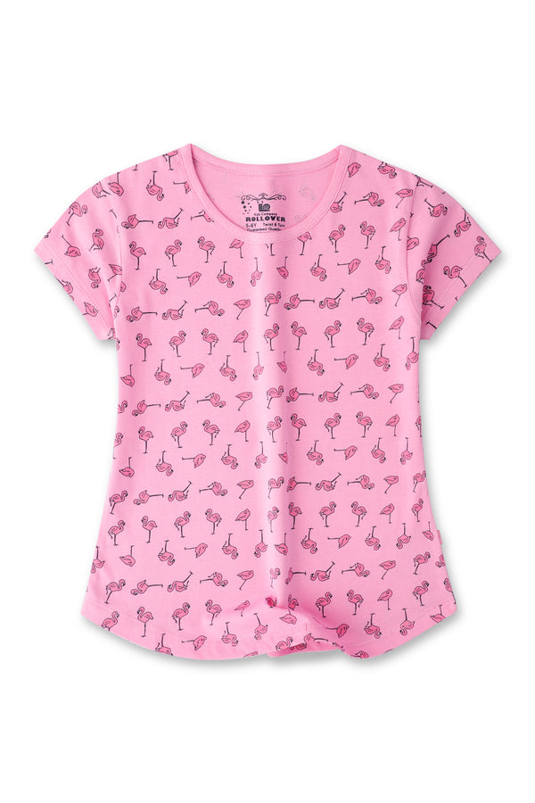 Girls Pink Flamingo Allover Tshirt