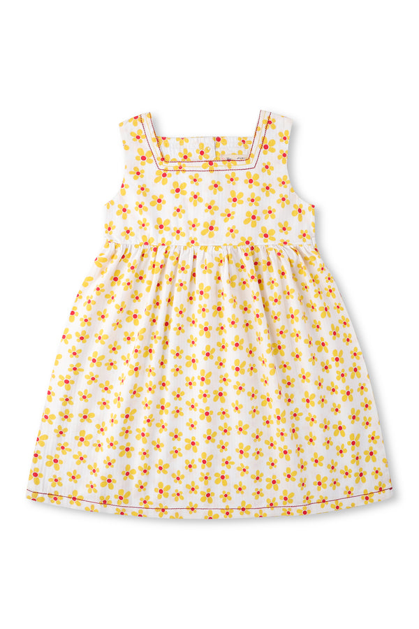 Girls Yellow All-over printed Flowers Frock