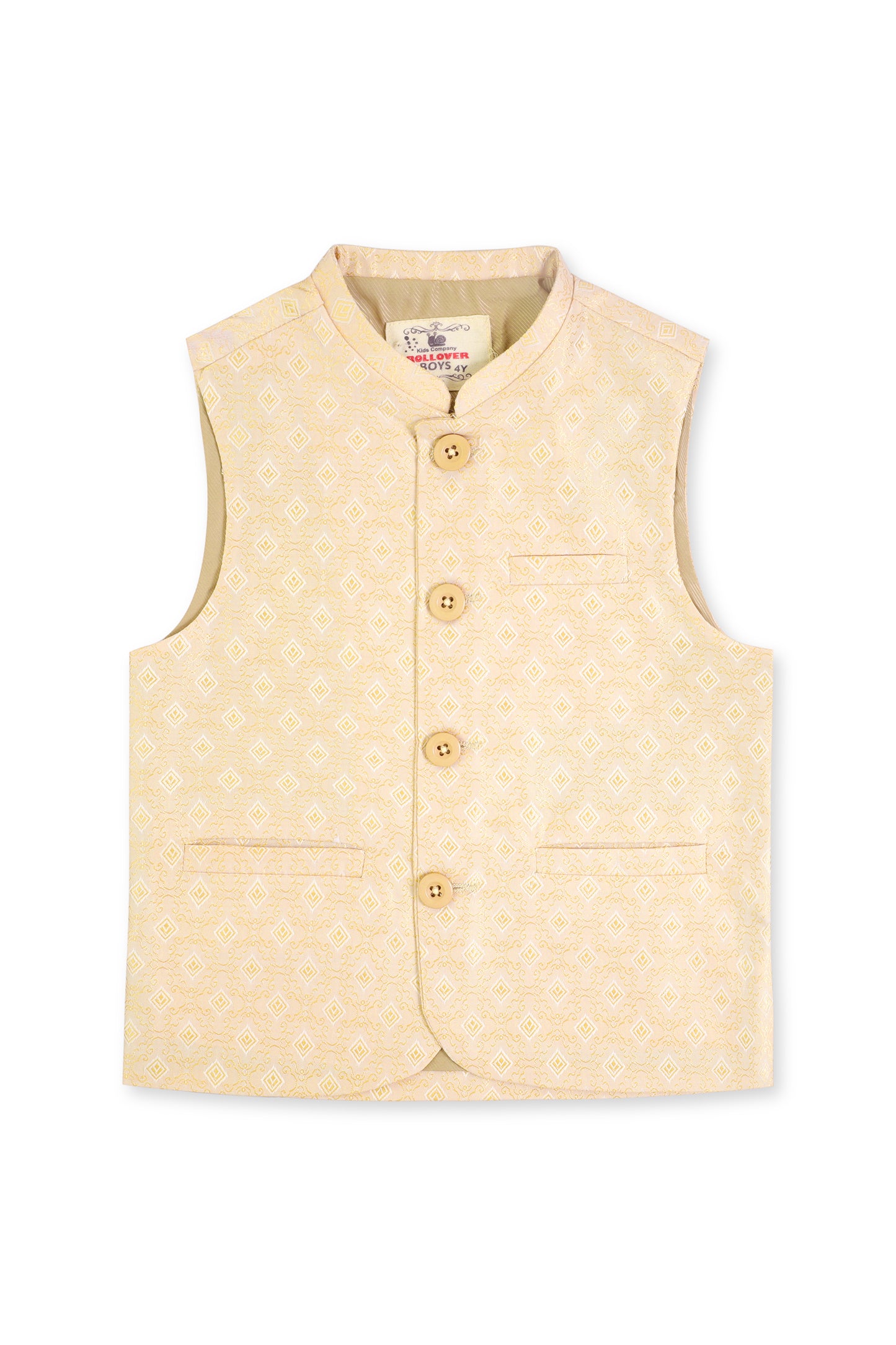 Boys Light Golden Jamawar Waistcoat