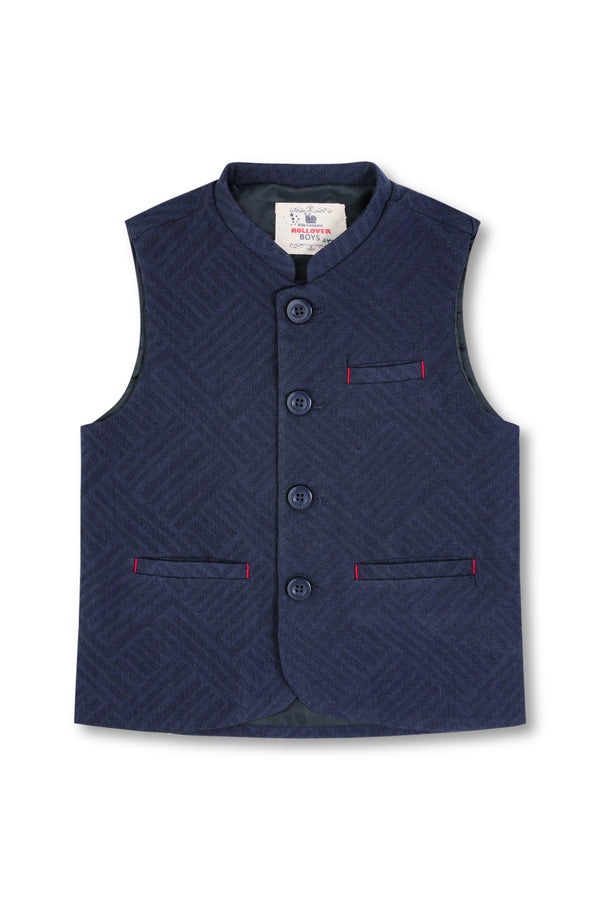 Boys Navy Jamawar Waistcoat